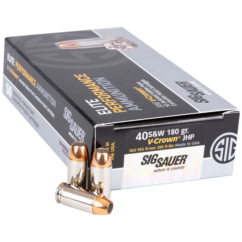 Sig Sauer Elite V-crown Performance Pistol Ammo 40 S&w 180 Gr. Jhp 50 Rd.