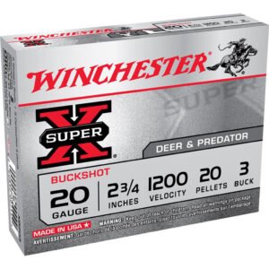 Winchester Super-x Value Pack Buck Shot 20 Ga. 20 Pellets 3 Buck Shot 15 Rd.