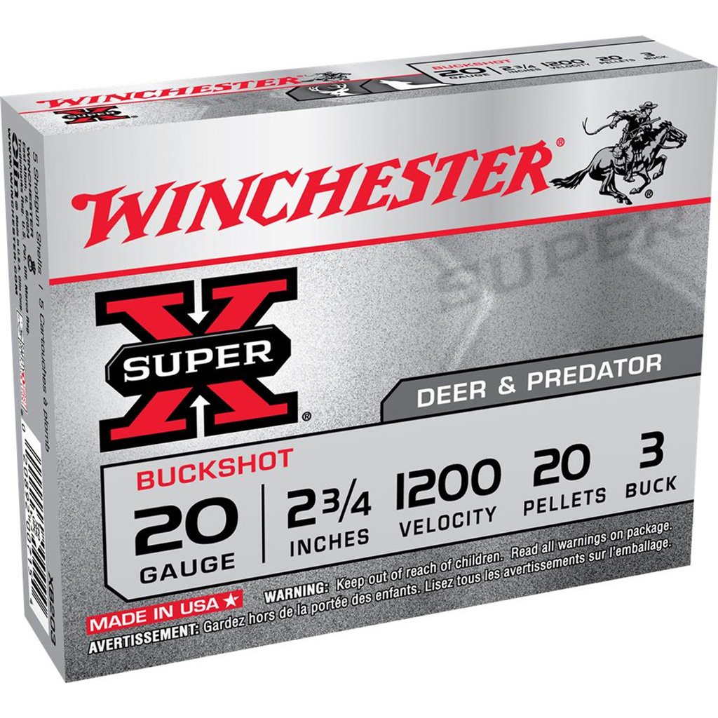 Winchester Super-x Value Pack Buck Shot 20 Ga. 20 Pellets 3 Buck Shot 15 Rd.