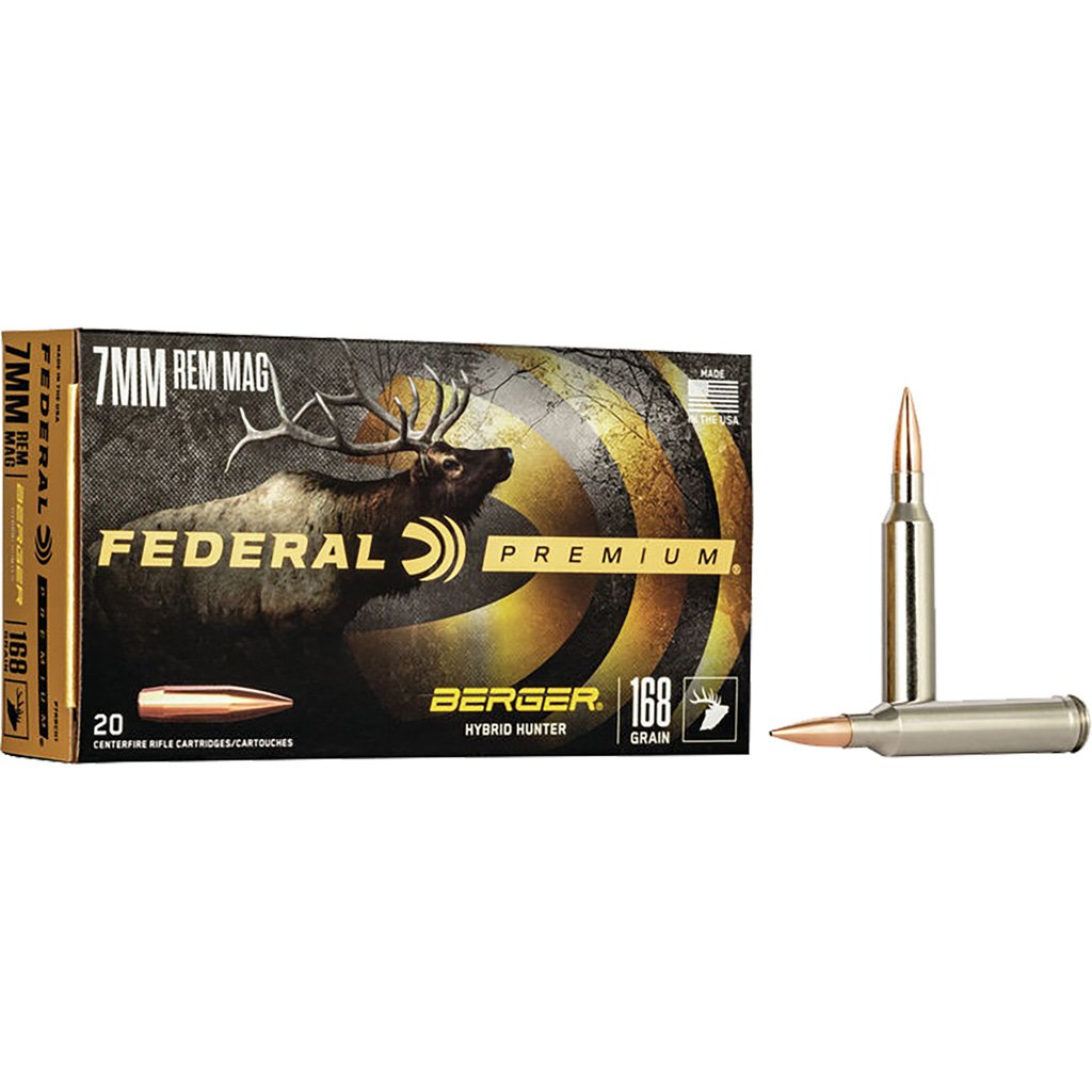 Federal Premium Rifle Ammo 7mm Rem. Mag. 168 Gr. Berger Hybrid Hunter 20 Rd.