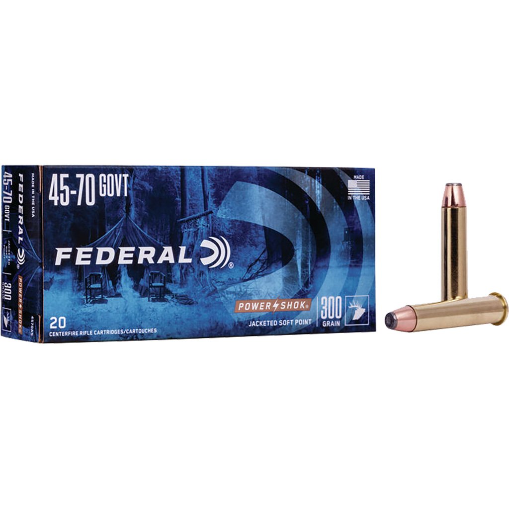 Federal Power-shok Rifle Ammo 45-70 Govt. 300 Gr. Flat Nose Sp 20 Rd.