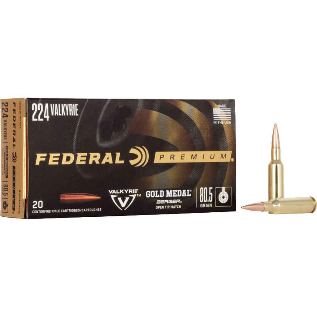 Federal Gold Medal Rifle Ammo 224 Valkyrie 80.5 Gr. Berger 20 Rd.