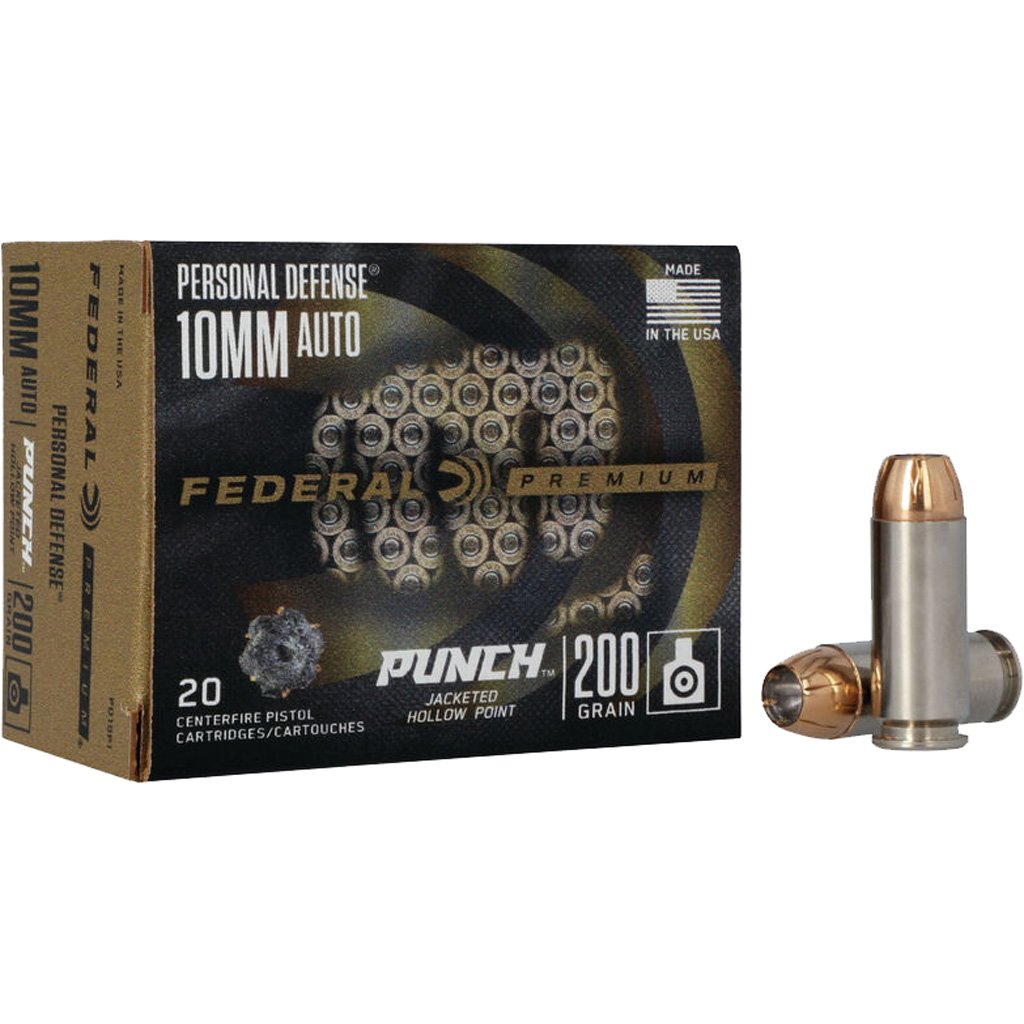 Federal Personal Defense Pistol Ammo 10mm 200 Gr. Punch Jhp 20 Rd.