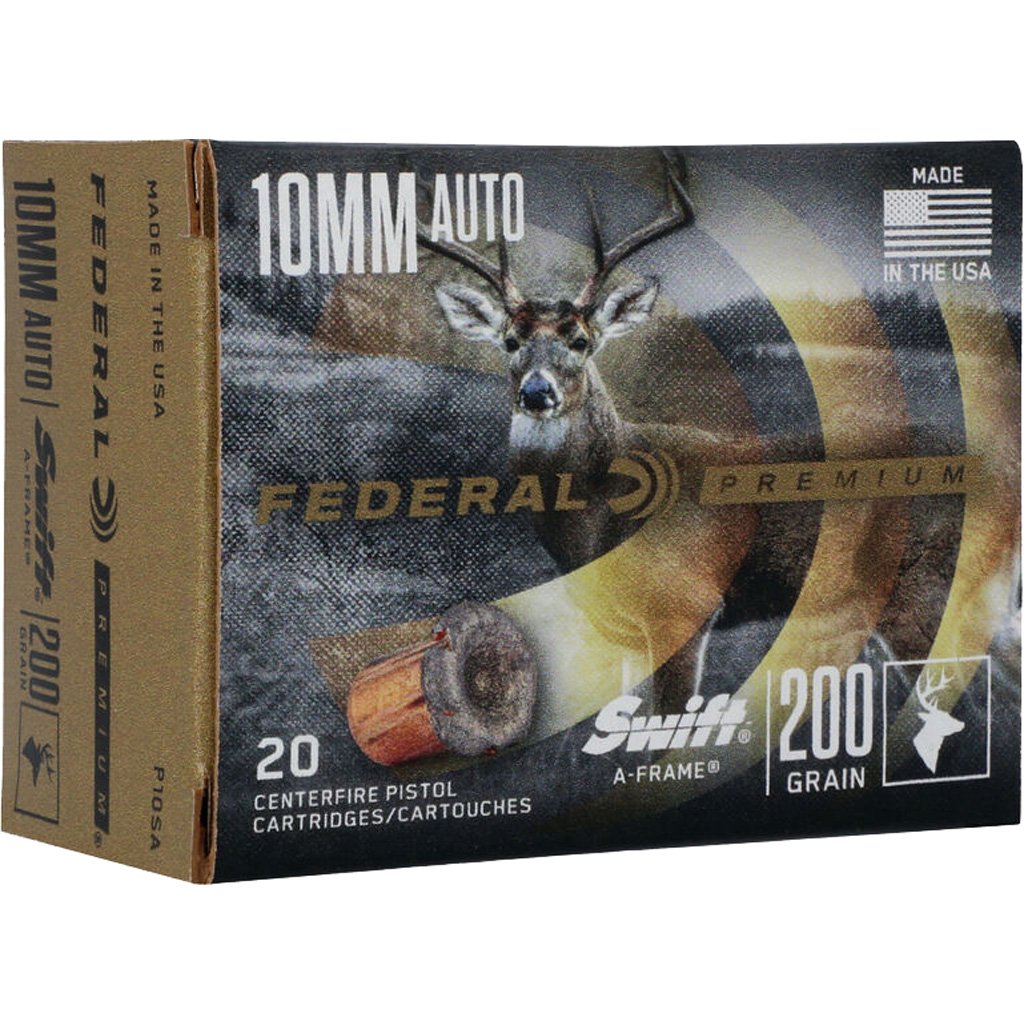 Federal Premium Pistol Ammo 10mm 200 Gr. Swift Aframe Jhp 20 Rd.