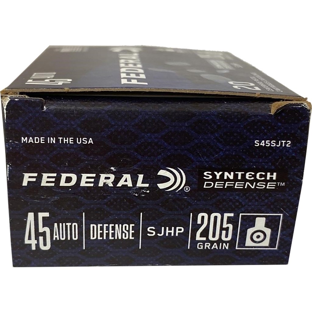 Federal Syntech Defense Pistol Ammo 45 Acp 205 Gr. Syntech Defense Sjhp 50 Rd.