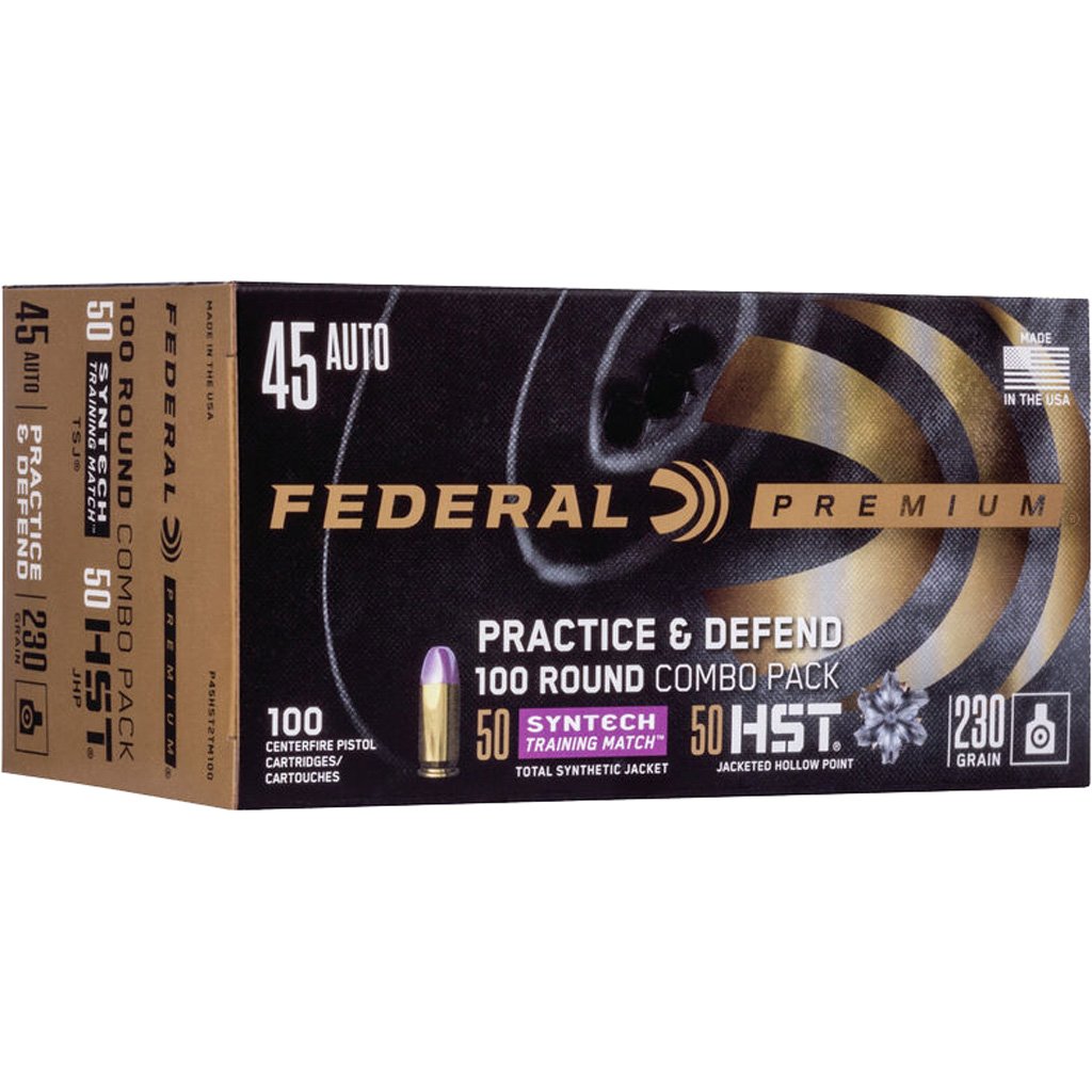 Federal Practice & Defend Pistol Ammo 45 Acp 230 Gr. Hst-syntech 100 Rd.
