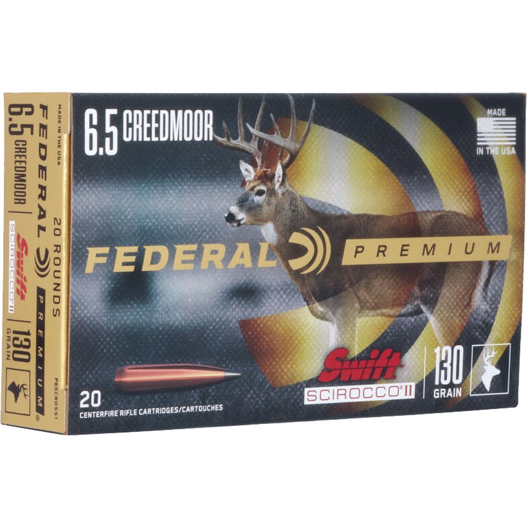 Federal Premium Rifle Ammo 6.5 Creedmoor 130 Gr. Swift Scirocco 20 Rd.