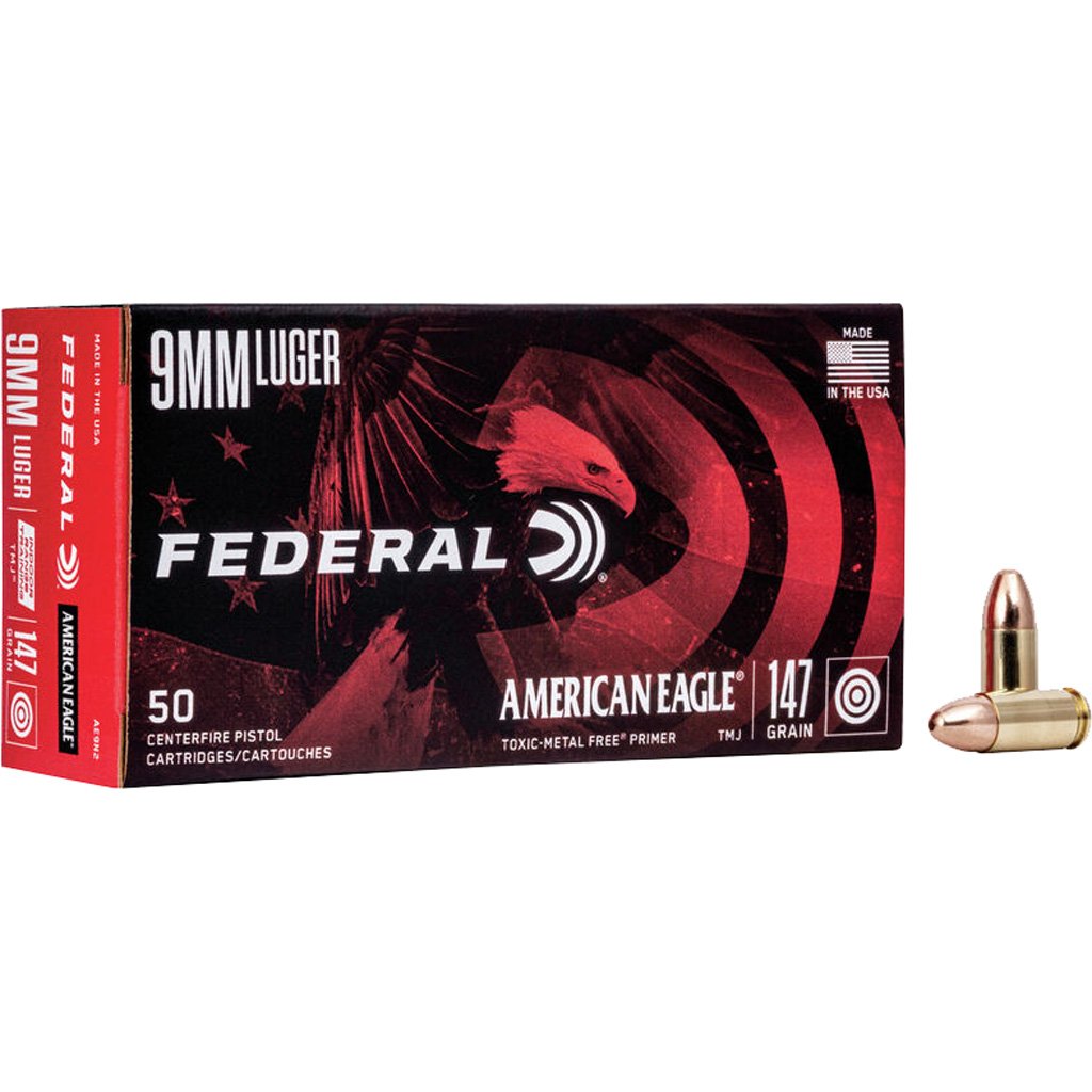 Federal American Eagle Pistol Ammo 9mm 147 Gr. Tmj 50 Rd.