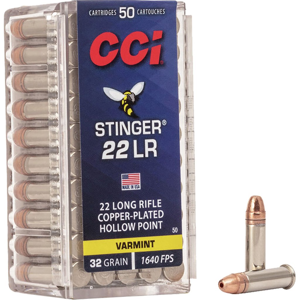 Cci Varmint Stinger Rimfire Ammo 22 Lr 32 Gr. Copper Plated Hollow Point 50 Rd.