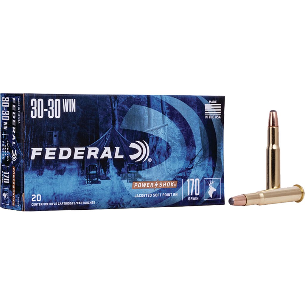 Federal Power-shok Rifle Ammo 30-30 Win 170 Gr. Jacketed Soft Point 20 Rd.
