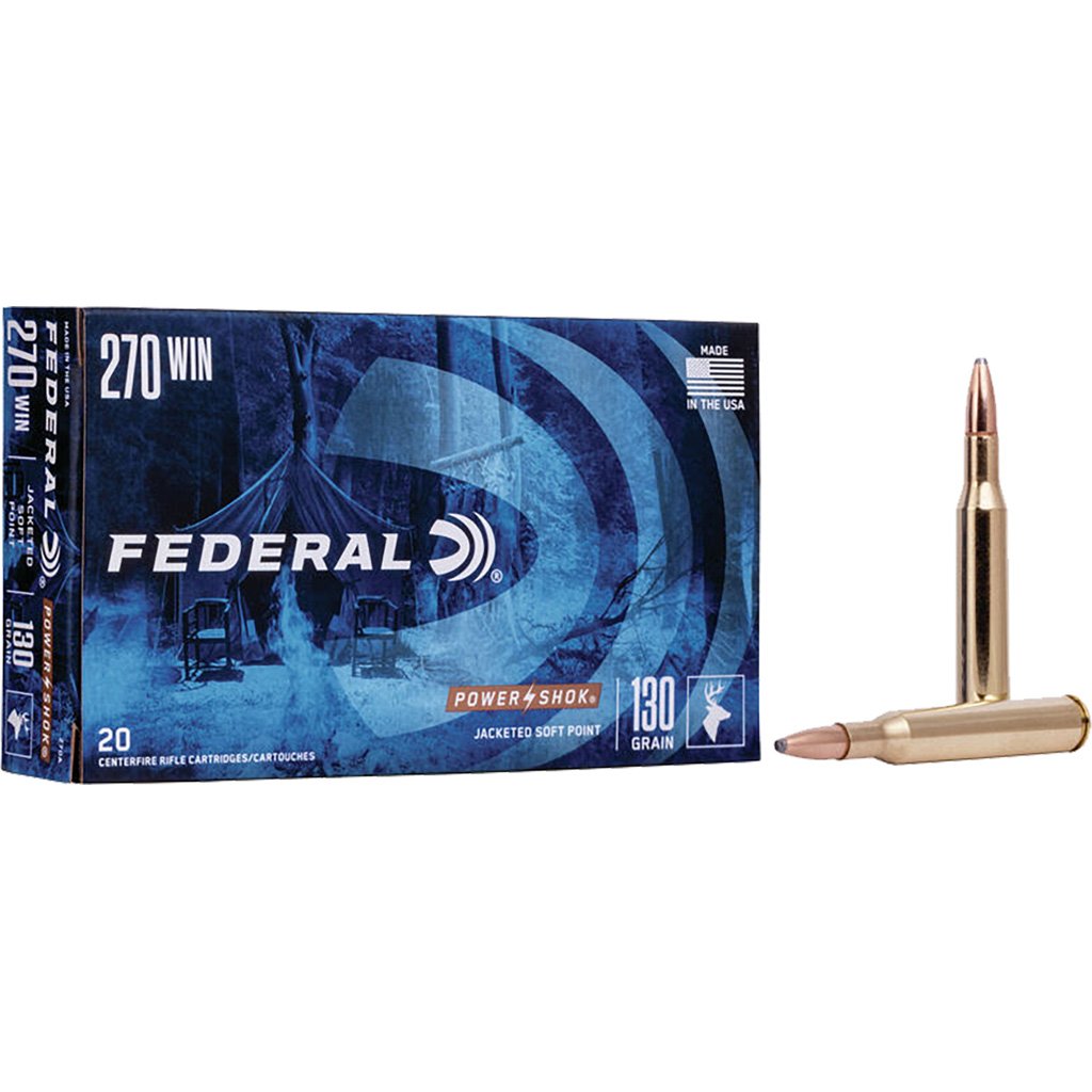 Federal Power-shok Rifle Ammo 270 Win 130 Gr. Jacketed Soft Point 20 Rd.