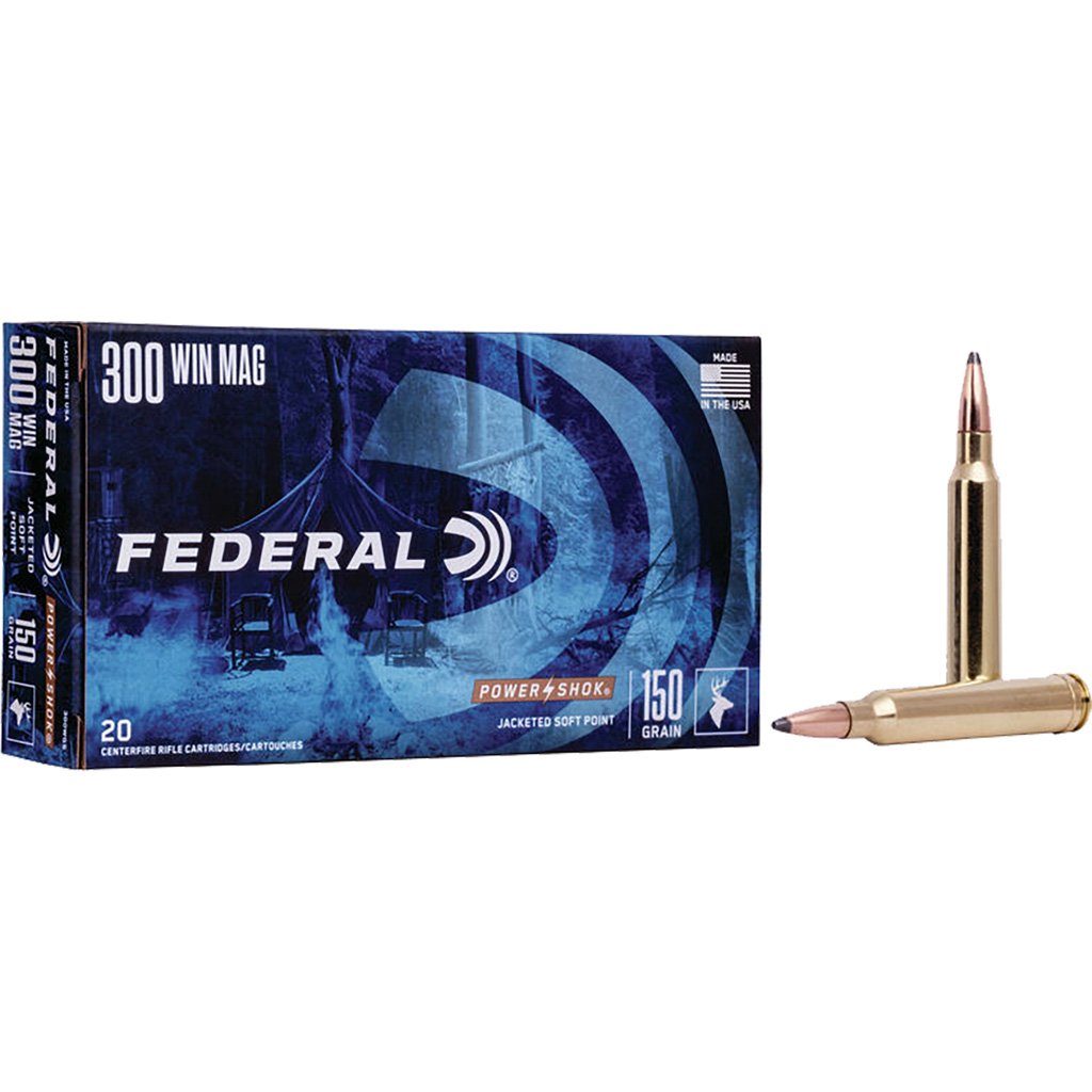 Federal Power-shok Rifle Ammo 300 Win 150 Gr. Jacketed Soft Point 20 Rd.