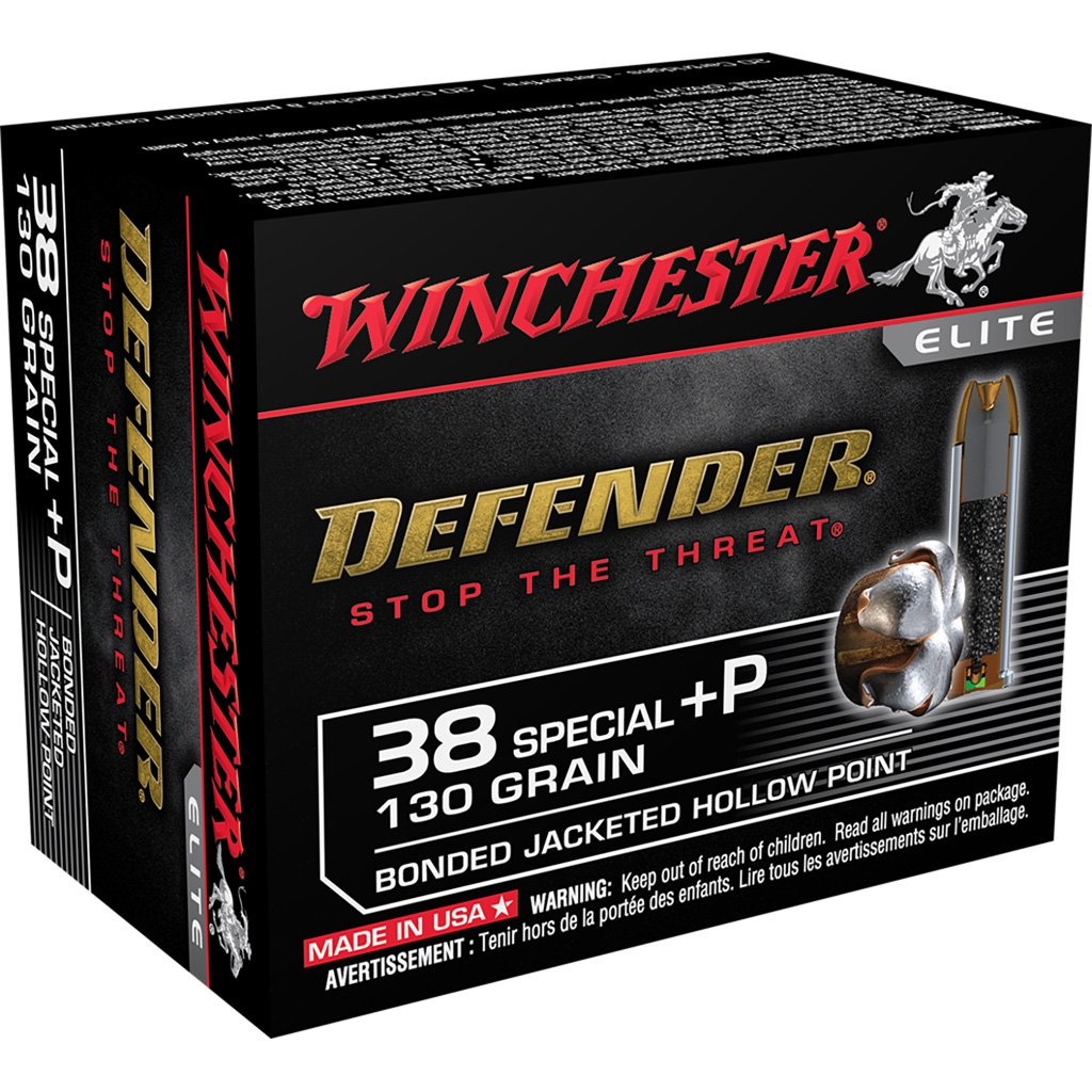 Winchester Defender Pistol Ammo 38 Spl+p 130 Gr. Bonded Jacket Hp 20 Rd.