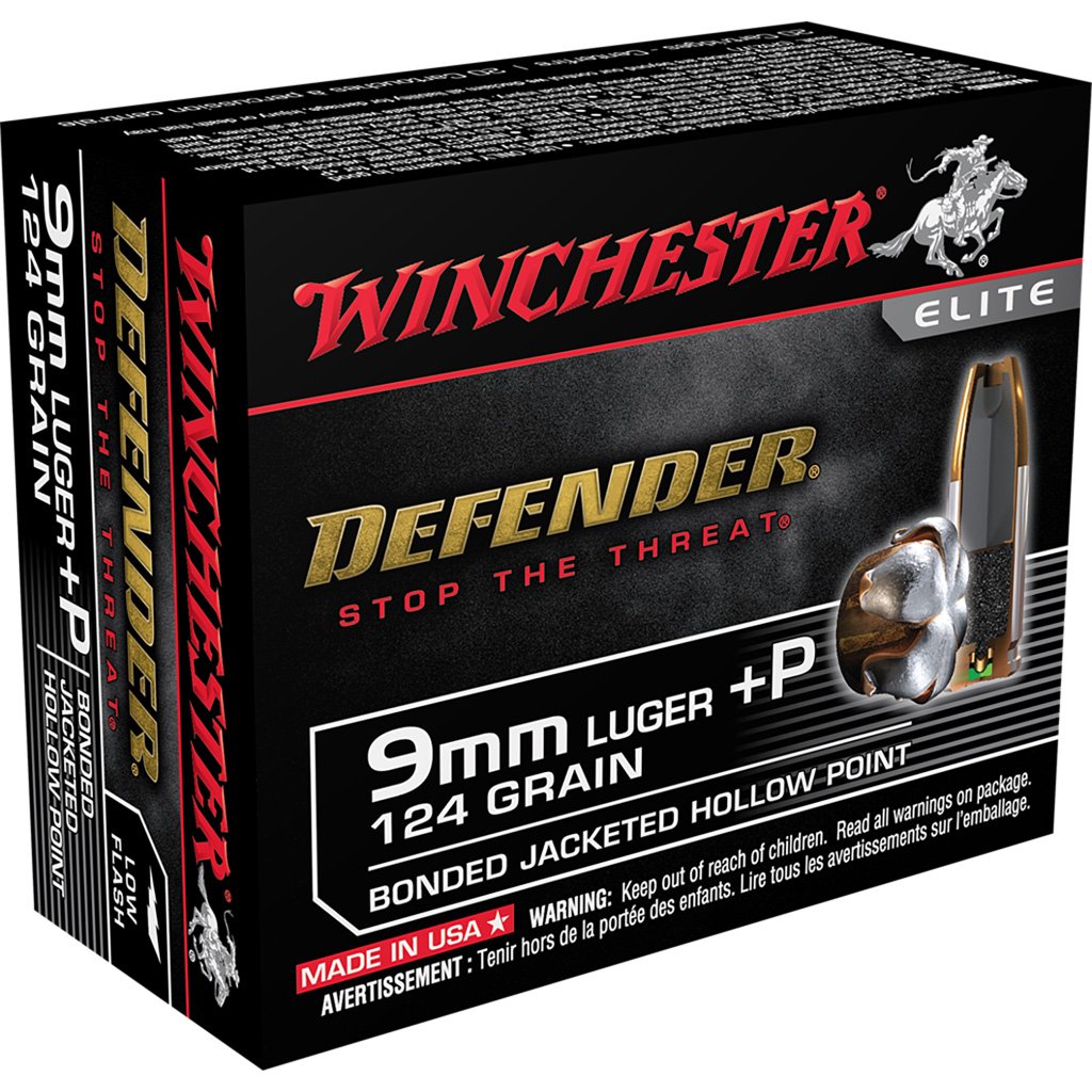 Winchester Defender Pistol Ammo 9mm Luger 124 Gr. Bonded Jacket Hp 20 Rd.