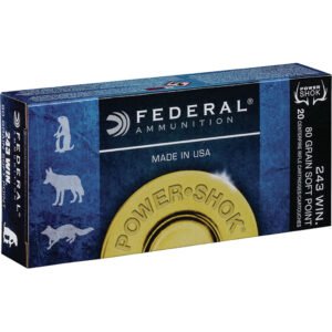 Federal Power-shok Rifle Ammo 243 Win 80 Gr. Jacketed Soft Point 20 Rd.