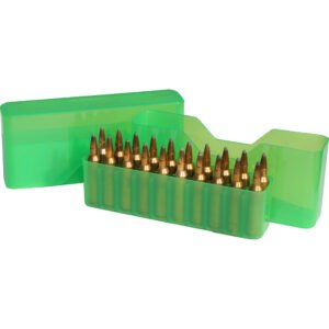 Mtm Slip Top Rifle Ammo Box Wsm 45-70 To 30-30 Clear-green 20 Rd.
