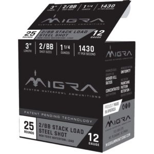 Migra Staxd Shotgun Ammo 12 Ga. 3 In. 1.25 Oz. 2-bb Shot 25 Rd.