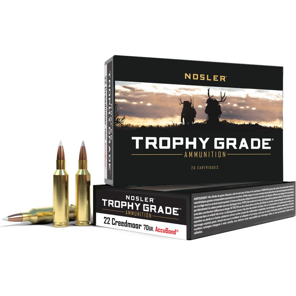 Nosler Trophy Grade Rifle Ammunition 22 Creedmoor 70 Gr. Sp 20 Rd.