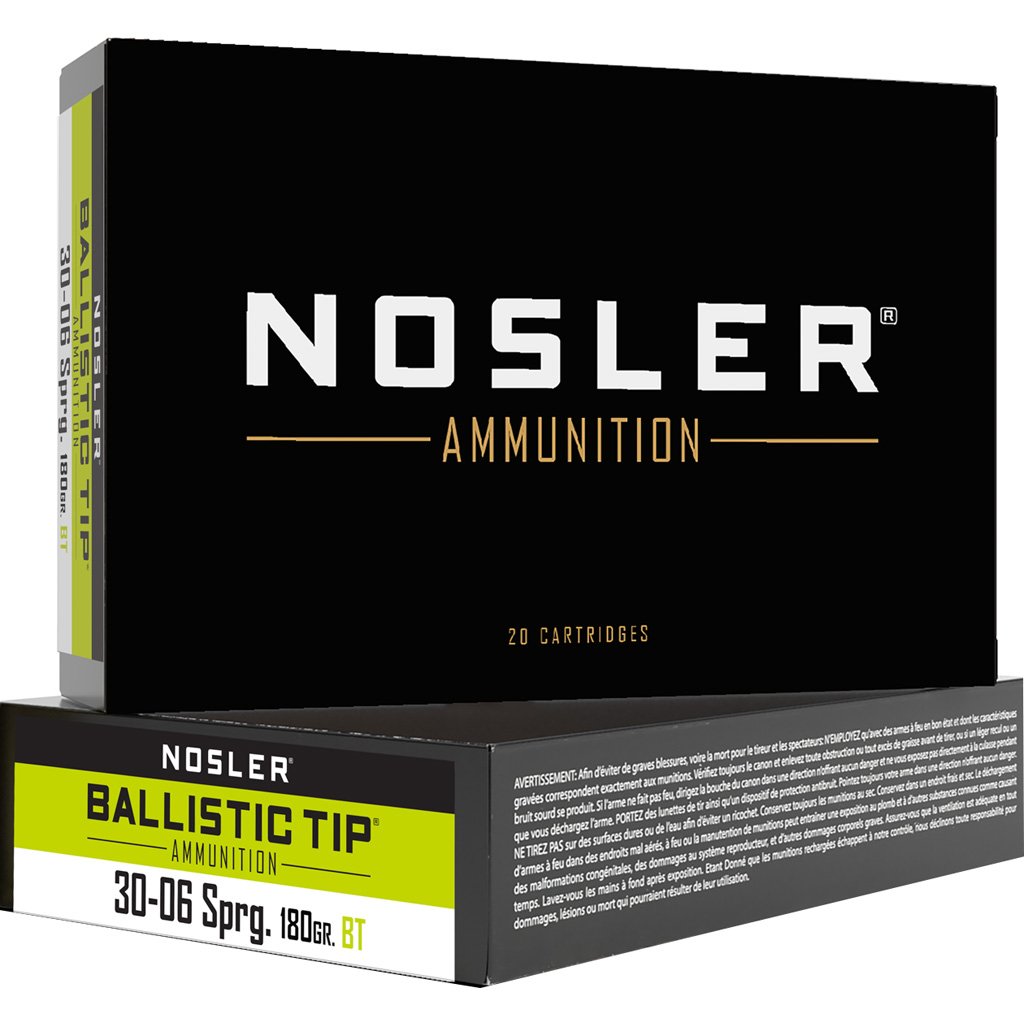 Nosler Ballistic Tip Rifle Ammunition 30-06 Sprg 180 Gr. Bt Sp 20 Rd.