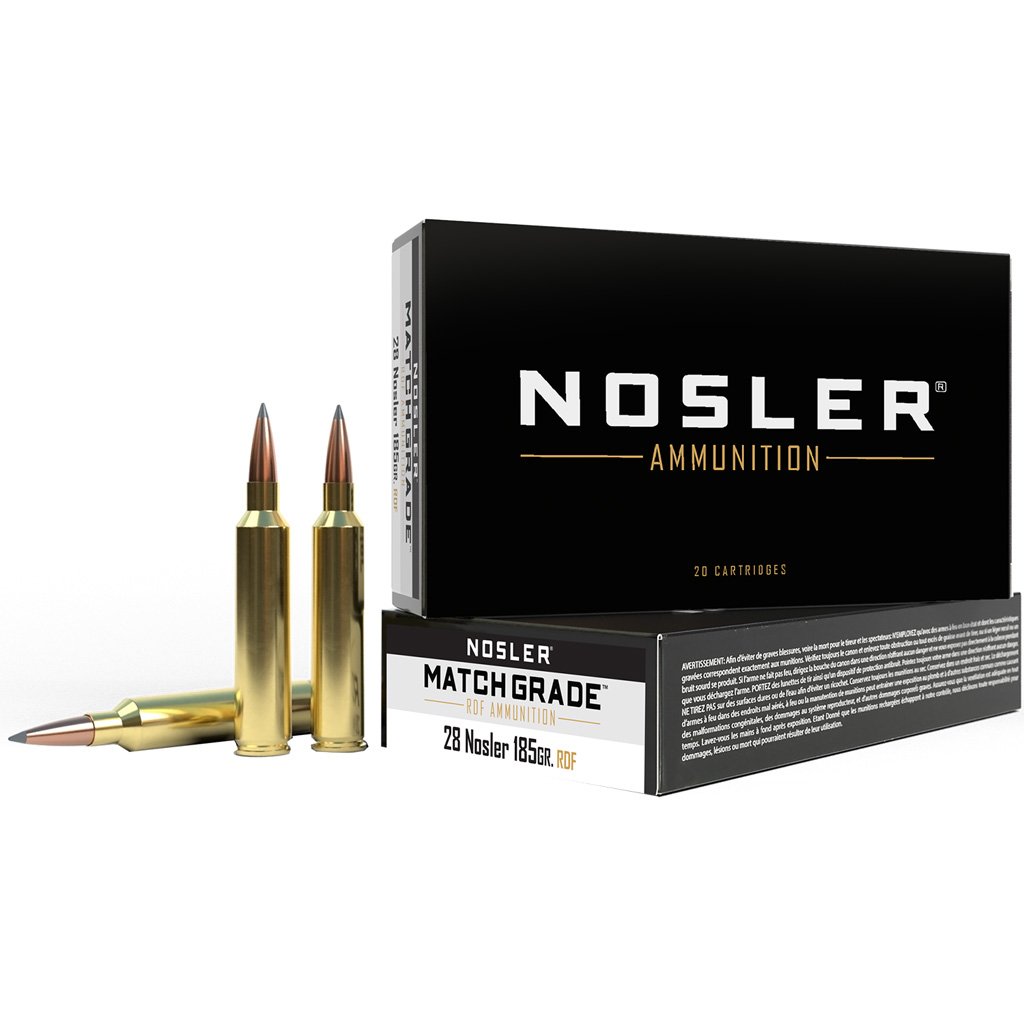 Nosler Match Grade Rifle Ammunition 28 Nosler 185 Gr. Rdf Hpbt 20 Rd.