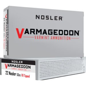 Nosler Varmageddon Rifle Ammunition 22 Nosler 53 Gr. Vg Fbt 20 Rd.