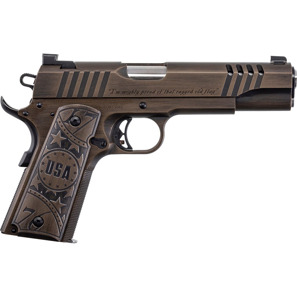 Auto-ordnance Old Glory 1911 Pistol 45 Acp 5 In. Burnt Bronze And Black Cerakote 7 Rd.