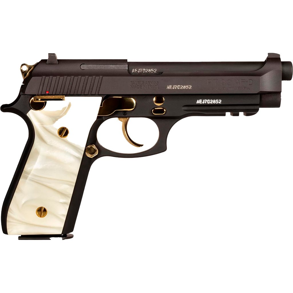 Taurus Pt92 Pistol 9mm 5 In. Gold Accent And Pearl Grip 17 Rd.