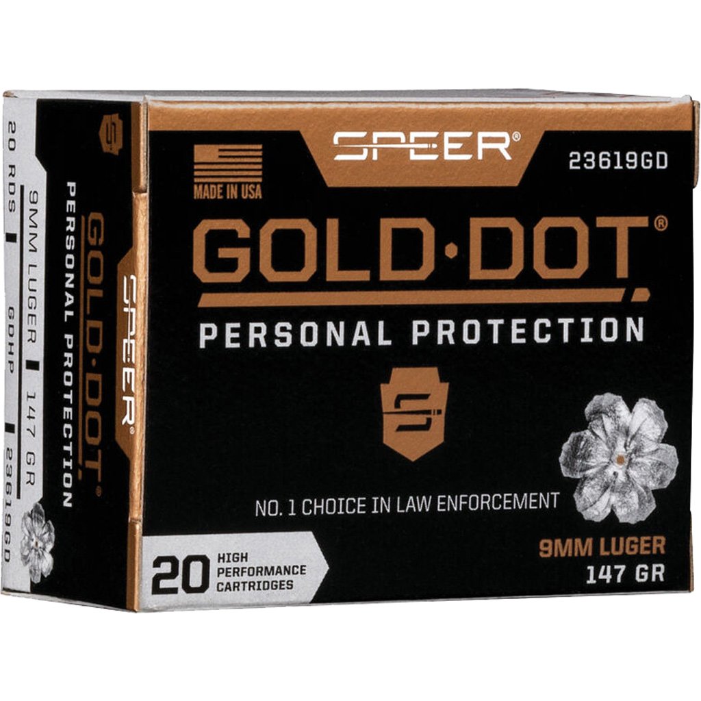 Speer Gold Dot Personal Protection Pistol Ammo 9mm 147 Gr. Hp 20 Rd.