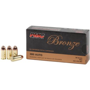 Pmc Bronze Pistol Ammo 380 Acp Fmj 90 Gr. 50 Rd.