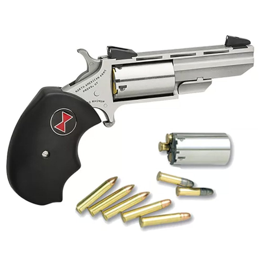 Naa Black Widow Revolver Combo 22 Lr-.22 Wmr Stainless-black 2 In. 5 Rd.